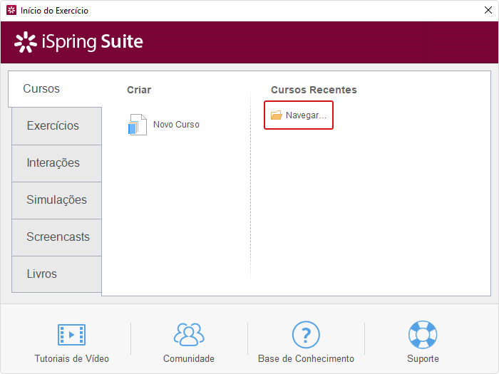 Abra os seus slides PowerPoint no iSpring Suite Abra uma apresentação PPT no iSpring Suite para o converter para SCORM