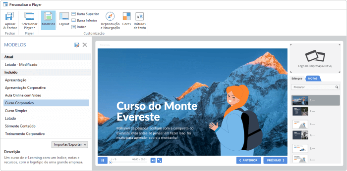 Customização do Player SCORM Customização do Player SCORM no iSpring