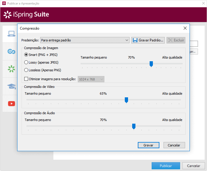 Customize as definições de qualidade Customize as definições de qualidade para o seu curso SCORM