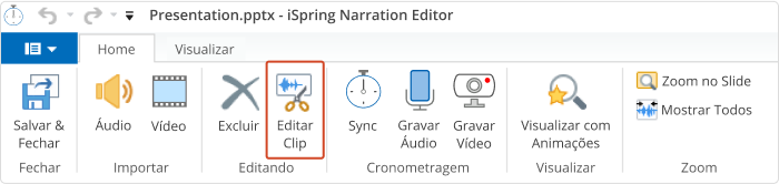 Editando clipe no iSpring Suite