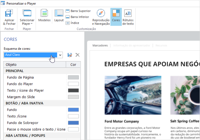 Personalizando as cores no player de vídeo do iSpring Suite