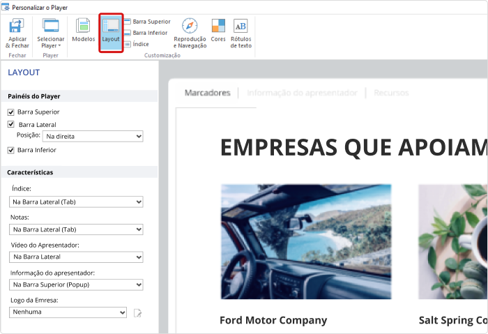 Escolhendo o layout no iSpring Suite