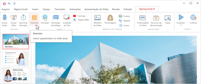 O iSpring Suite ajuda a melhorar seus slides com interatividades e convertê-los para o formato SCORM