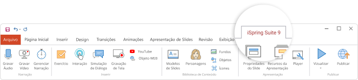 Aba iSpring Suite no PowerPoint
