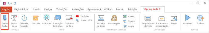 Gravando narração de áudio no iSpring Suite