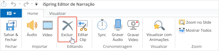 Opção de excluir Clip no editor Opção de excluir Clip no editor