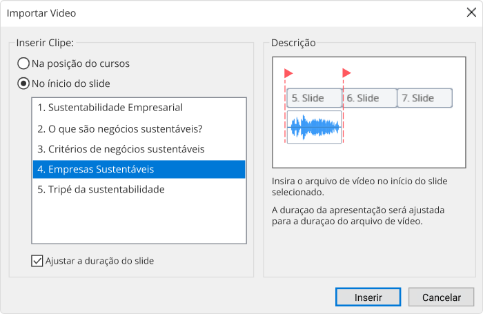 Janela de importação de Vídeo Janela de importação de Vídeo no iSpring Presenter