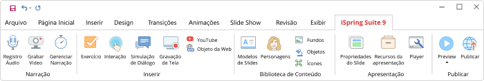 Barra de ferramentas iSpring Suite