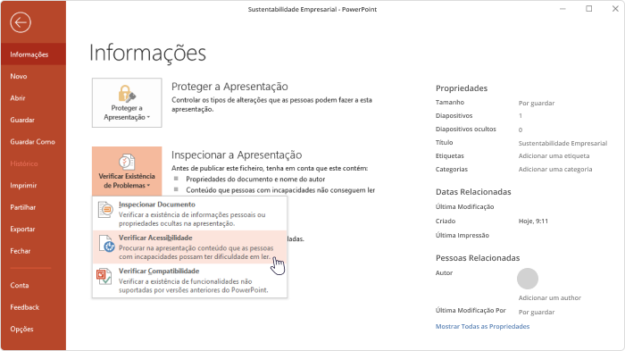 Verificador de acessibilidade do PowerPoint