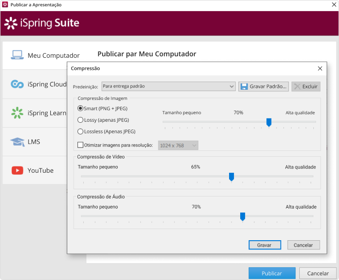 Ajustando qualidade de imagem e vídeo no iSpring Suite