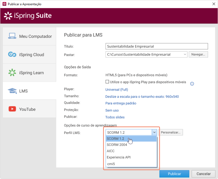 Publicando um curso de e-learning para um EaD