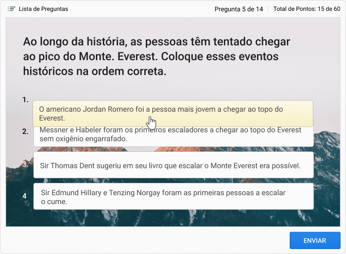 Pergunta de sequência