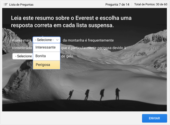 Selecione uma pergunta da lista Selecione uma pergunta da lista