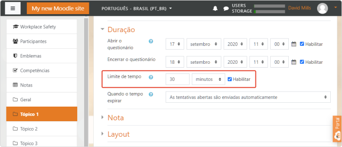 Defina um tempo limite para fazer um questionário no Moodle