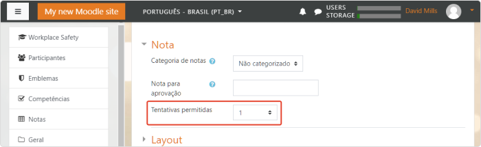 Especifique quantas tentativas são permitidas