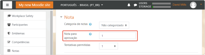 Defina uma nota mínima de aprovação