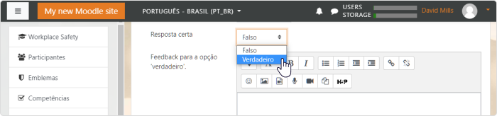 Defina a resposta correta em uma pergunta Verdadeiro/Falso no Moodle