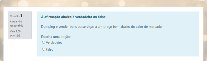 Uma pergunta Verdadeiro/Falso publicada no Moodle