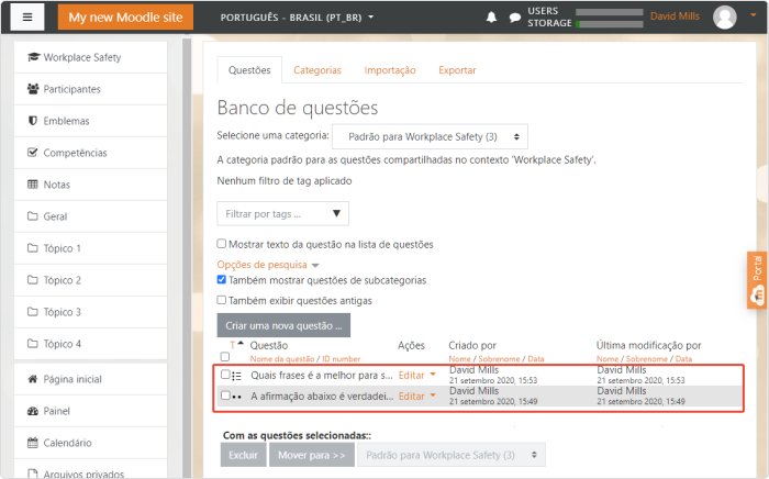 Trabalhando com um banco de perguntas no Moodle