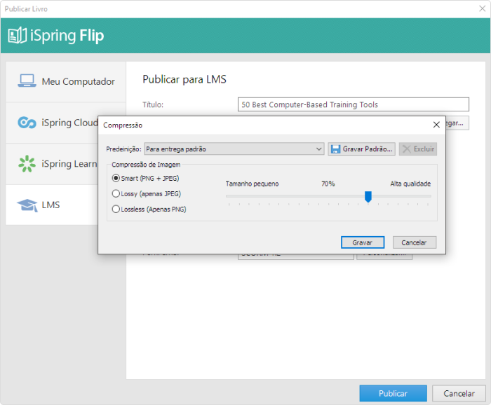 Configurações de qualidade do iSpring Suite