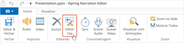 Editor de Narração do iSpring Suite