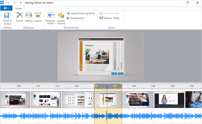 Editando opções do editor de vídeo integrado do iSpring Suite