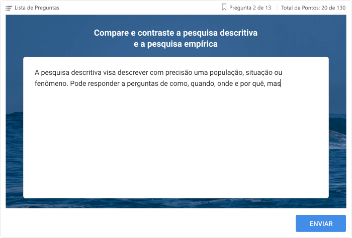 Um slide de um questionário sobre metodologia de pesquisa criado com o iSpring Presenter