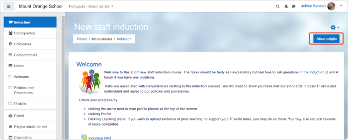 Ativando edição no Moodle
