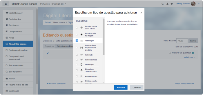 Tipo de questao no Moodle