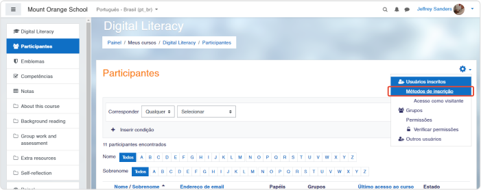 Métodos de inscrição no Moodle