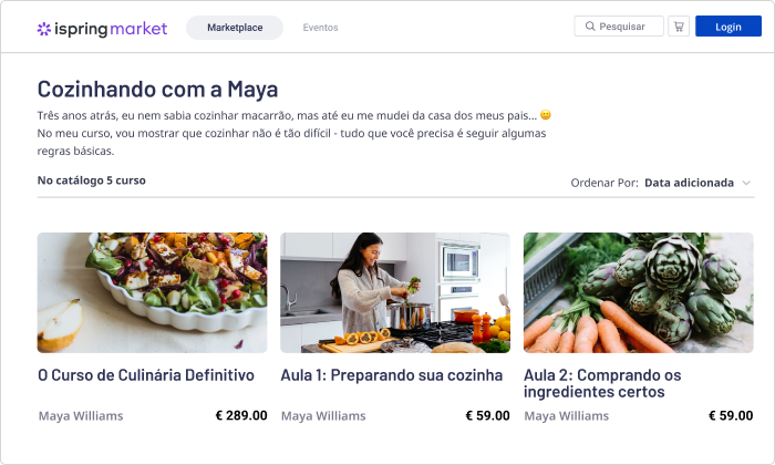 Promoção de cursos online na plataforma de vendas iSpring Market