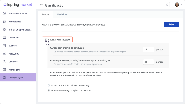 Opções de gamificação Opções de gamificação no iSpring Market