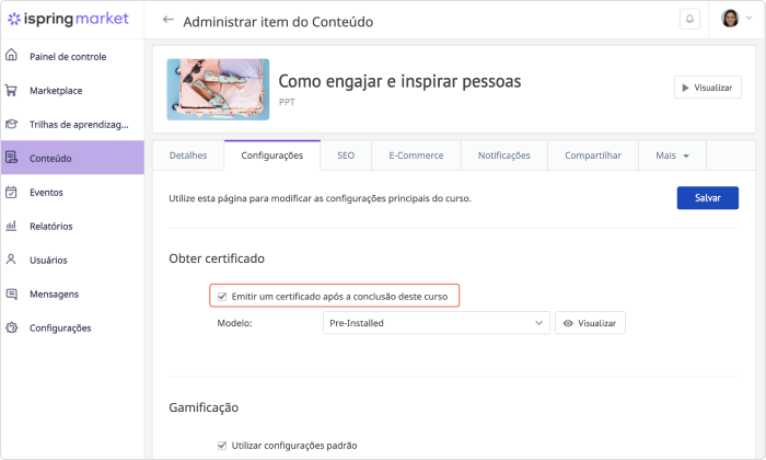 Configurações de certificado Configurações de certificado