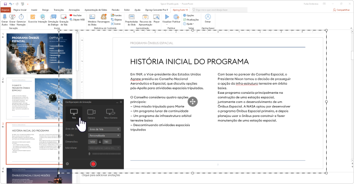 Configurações de gravação de vídeo do iSpring Suite