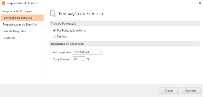 Pontuação do questionário no iSpring Presenter