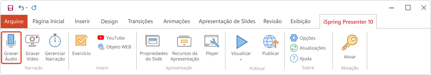 Gravando narração de áudio Gravando narração de áudio no iSpring Presenter