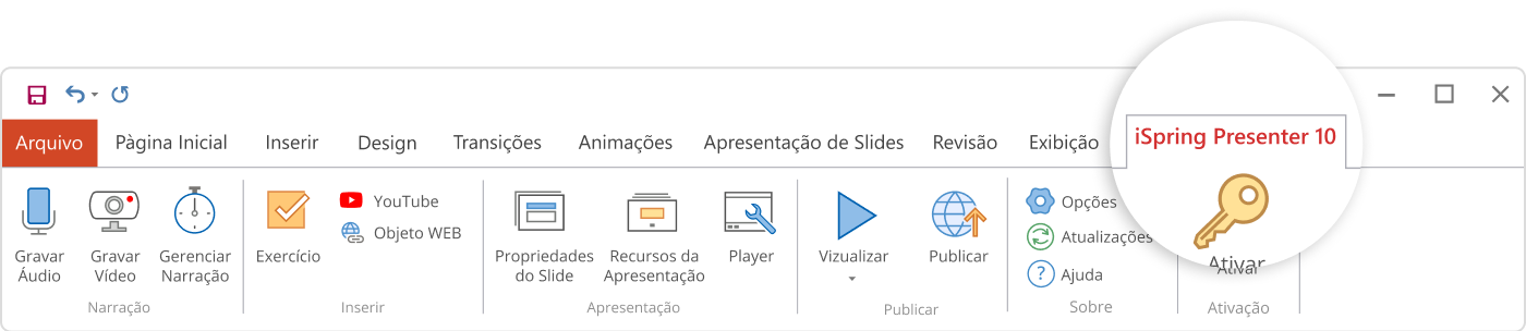iSpring Presenter na barra de ferramentas do PowerPoint iSpring Presenter na barra de ferramentas do PowerPoint