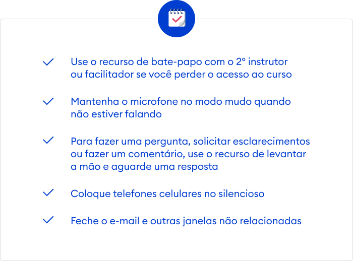 Um exemplo de orientação de sala de aula virtual para os participantes 