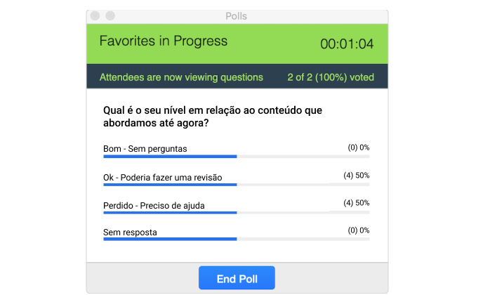 Conduzindo enquetes/pesquisas no Zoom