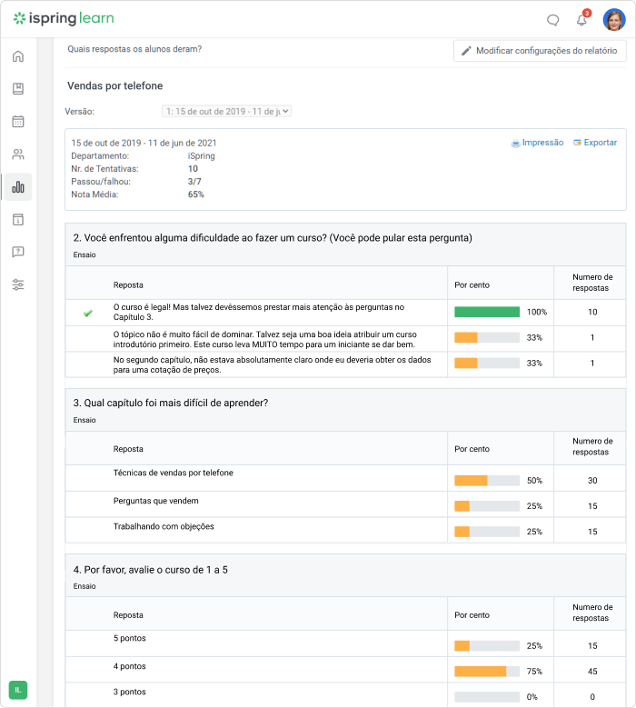 Questionário direto no LMS