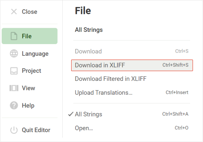 Baixe sua tradução no formato XLIFF