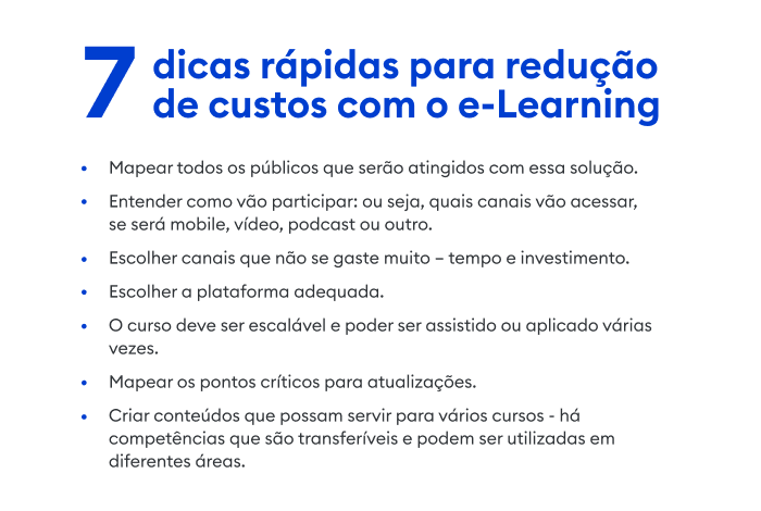 Sete dicas rápidas para redução de custos com o e-Learning