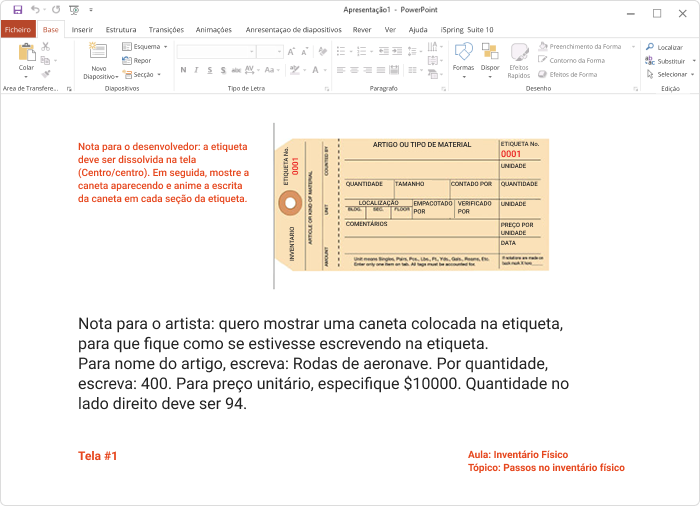 Exemplo de storyboard de e-learning no PowerPoint