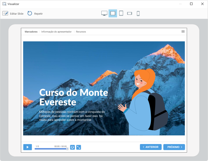 Use a opção Visualizar para ver seu curso em diferentes tipos de tela Use a opção Visualizar para ver seu curso em diferentes tipos de tela