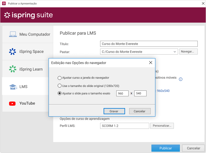 Defina o tamanho dos slides para o seu curso SCORM Defina o tamanho dos slides para o seu curso SCORM