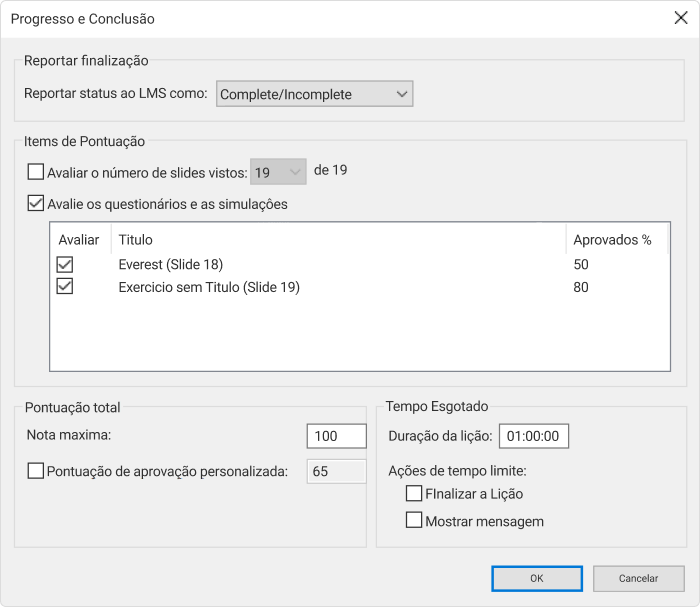 Ajustar as configurações de progresso e conclusão Ajustar as configurações de progresso e conclusão
