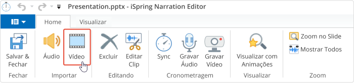 Transformar powerpoint em vídeo: importando um arquivo de vídeo no iSpring Suite