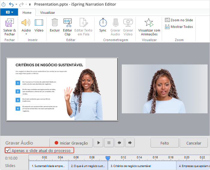 Processar somente o slide atual no iSpring Suite