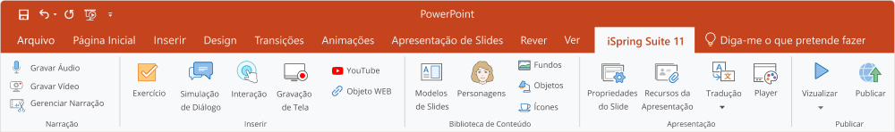 Barra de ferramentas do iSpring Suite 11 Barra de ferramentas do iSpring Suite 11