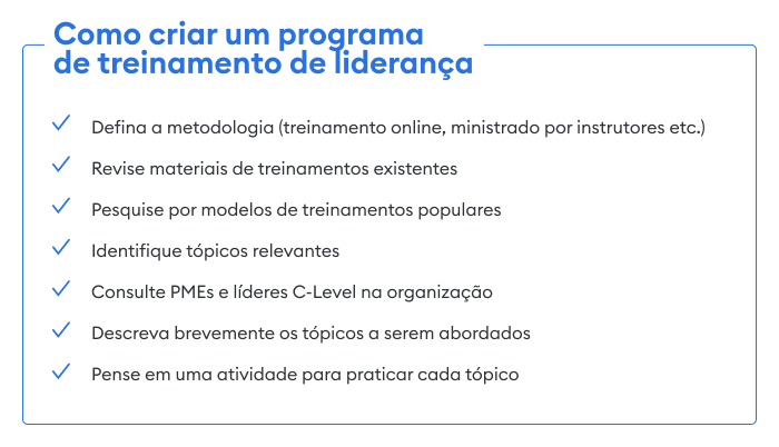 Lista de verificação de como criar um programa de treinamento de liderança